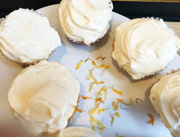 Calendula and White Chocolate Cupcakes