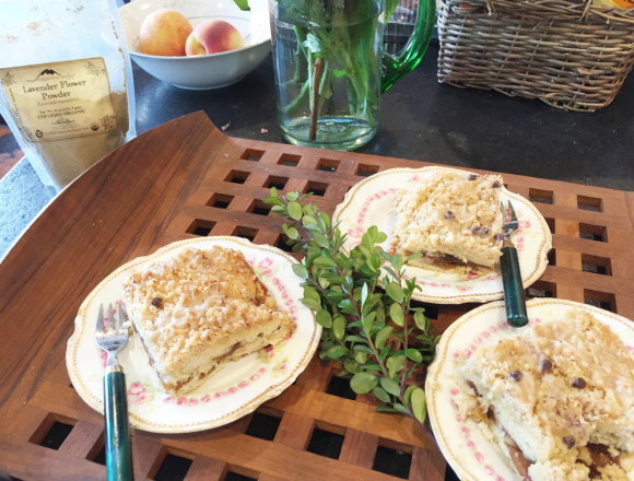 Lavender Peach Coffee Cake on Tray