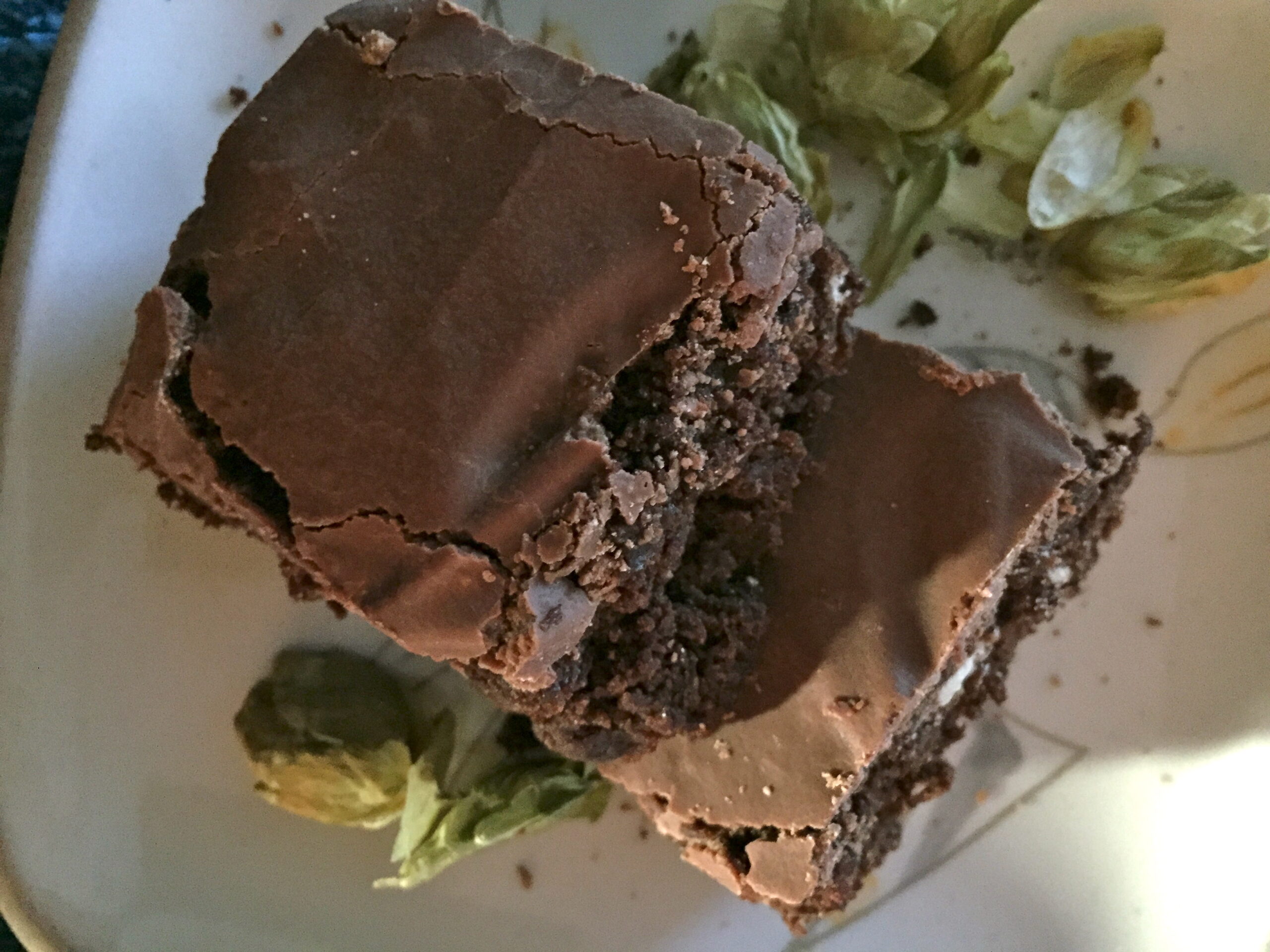 two brownies with hops flowers