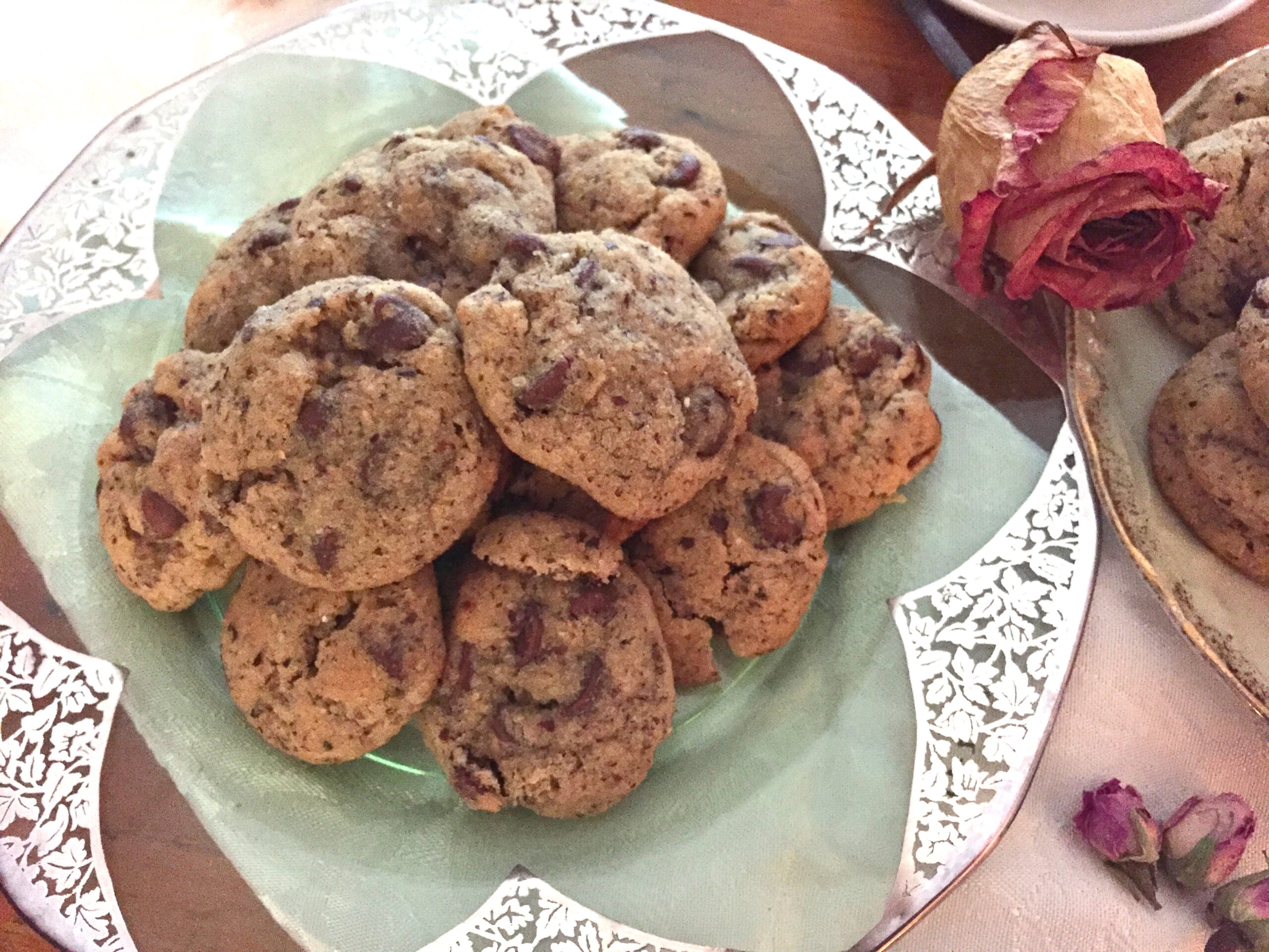 rose hazelnut chocolate chip cookies